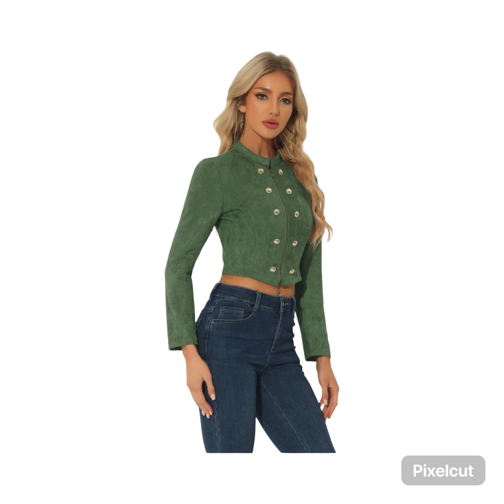 NWOT Size Small Allegra K Green Faux Suede Cropped Jacket